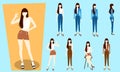 Casual business woman character set stock, Characters, One Woman Only, Cartoon, People, Females Royalty Free Stock Photo