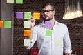 Casual businessman writing on sticky notes Royalty Free Stock Photo