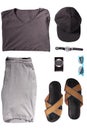 Casual cloths style. Flat lay of men`s cloths.