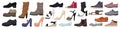 Casual different shoes set for walking men and women, cartoon footwear collection