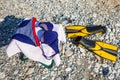 Bikini, sport fins and towel. Royalty Free Stock Photo