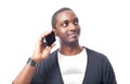 Casual dressed black man at the phone. Royalty Free Stock Photo