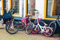 Casual family bike park near apartment building