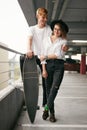 Casual Fashion Clothing. Young Couple In Stylish Clothes Indoors Royalty Free Stock Photo