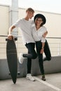 Casual Fashion Clothing. Young Couple In Stylish Clothes Indoors Royalty Free Stock Photo