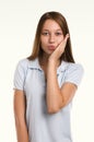 Beautiful woman gesticulating. Casual girl portrait. Young attr Royalty Free Stock Photo