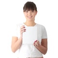 Casual girl holding clear box Royalty Free Stock Photo