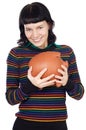 Casual girl with money box Royalty Free Stock Photo