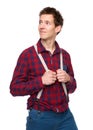 Casual guy holding suspenders and looking away Royalty Free Stock Photo