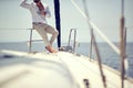 Casual handome man sailing alone; Luxurious lifestyle concept