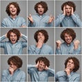 Casual man in collage showing emotions