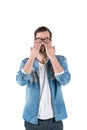 Casual man covering eyes with hands, isolated Royalty Free Stock Photo