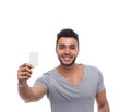 Casual Man Displaying Blank Board Happy Smile Royalty Free Stock Photo