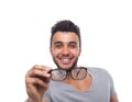 Casual Man Hold Eye Glasses Young Businessman Royalty Free Stock Photo