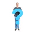 A Casual Man Holding a Blue Question Mark