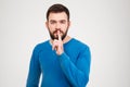 Casual man showing finger over lips Royalty Free Stock Photo