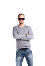 Casual Man Standing On White Royalty Free Stock Photo