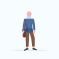 Casual mature man standing pose smiling senior gray hair person wearing trendy clothes male cartoon character full