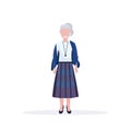 Casual mature woman standing pose smiling senior lady wearing trendy clothes female cartoon character full length flat