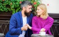 Casual meet acquaintance public place. Romantic couple. Normal way to meet and connect with other single people. Meet Royalty Free Stock Photo