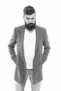 Casual outfit. Menswear and fashion concept. Man bearded hipster stylish fashionable jacket. Casual jacket perfect for Royalty Free Stock Photo