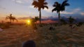 Casual people with heads in the sand at sunrise, unwilling to recognize a problem, 4K