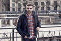 Casual purposes comfort. Handsome guy in casual style. Young man wear casual clothing on urban outdoors. Casual wardrobe Royalty Free Stock Photo