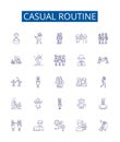 Casual routine line icons signs set. Design collection of Lax, Habitual, Ordinary, Usual, Nonchalant, Everyday, Familiar