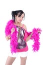 Casual young woman with pink feather boa Royalty Free Stock Photo