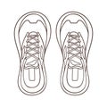 Casual sneakers for man and woman in line art style. Sketch outline shoes top view design for icon, logo store. Vector Royalty Free Stock Photo