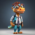 Casual Stylized Cartoon Carnotaurus: 3d Game Character With Glasses
