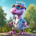 Casual Stylized Cartoon Corythosaurus: 3d Game Character With Colorful Outfit