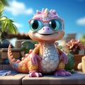 Casual Stylized Cartoon Diplodocus: 3d Game Character With Colorful Outfit