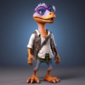 Casual Stylized Cartoon Velociraptor 3d Model With Glasses And Vest