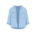 Casual summer shirt. Unbuttoned women blouse with chest pockets. Female denim apparel, loose garment. Modern trendy