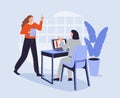 Casual teamwork. Diverse team of people working together computers. Flat design vector illustration white background