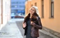 Casual urban portrait of happy woman outdoor