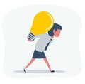 Casual woman with business idea light bulb on her back