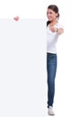 Casual woman with pannel and ok sign Royalty Free Stock Photo