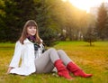 Casual woman relax in evening park Royalty Free Stock Photo