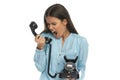 Casual woman screaming at someone over the phone Royalty Free Stock Photo