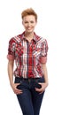 Casual woman in shirt and jeans smiling Royalty Free Stock Photo