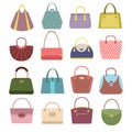 Casual womens leather handbags and purses. Ladies bags vector icons isolated