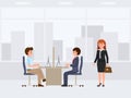 Casual working day cartoon character. Vector illustration of coworkers and boss woman.