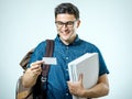 Casual young businessman holding business card Royalty Free Stock Photo