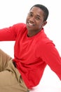 Casual Young Man in Long Sleeve Red Shirt