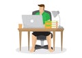 Casual young man working at home with his computer. Concept of online merchant, entrepreneurs or passive income earner Royalty Free Stock Photo