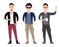 Casual young men character flat set in different