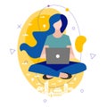 Casual young woman typing on a laptop computer. Concept flat illustration. Royalty Free Stock Photo