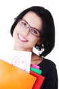 Casual young woman showing her perfect exam result. Royalty Free Stock Photo